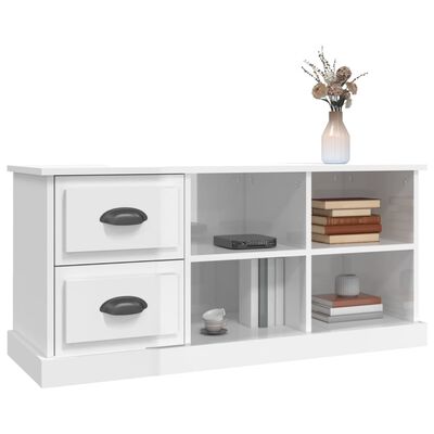 vidaXL Mueble de TV madera contrachapada blanco brillo 102x35,5x47,5cm