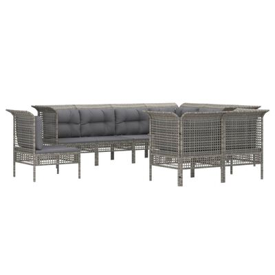 vidaXL Set de muebles de jardín 9 pzas y cojines ratán sintético gris