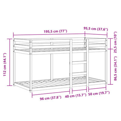 vidaXL Litera con cortinas madera maciza pino blanco y negro 90x190 cm