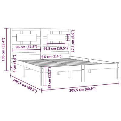 vidaXL Estructura de cama de madera maciza de pino negra 200x200 cm