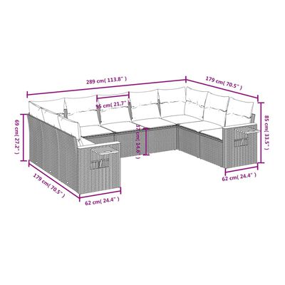 vidaXL Set de sofás de jardín 8 piezas y cojines ratán sintético negro