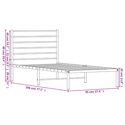 vidaXL Estructura cama sin colchón con cabecero metal negro 90x190 cm