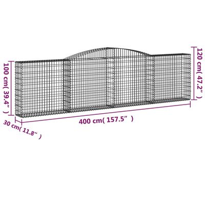 vidaXL Cestas de gaviones 2 uds forma de arco hierro 400x30x100/120 cm