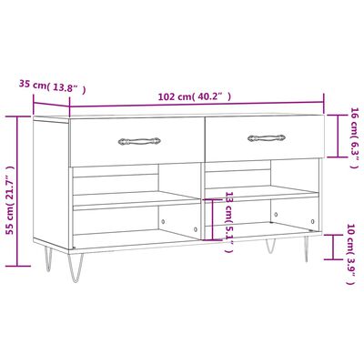 vidaXL Banco zapatero madera de ingeniería roble Sonoma 102x35x55 cm