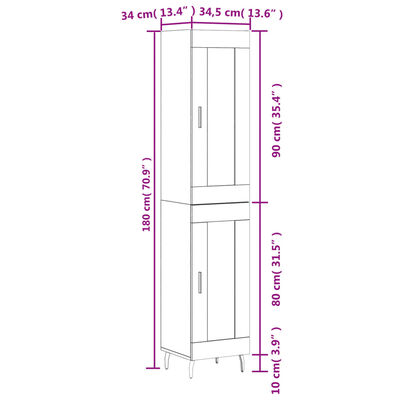 vidaXL Aparador alto madera contrachapada gris Sonoma 34,5x34x180 cm