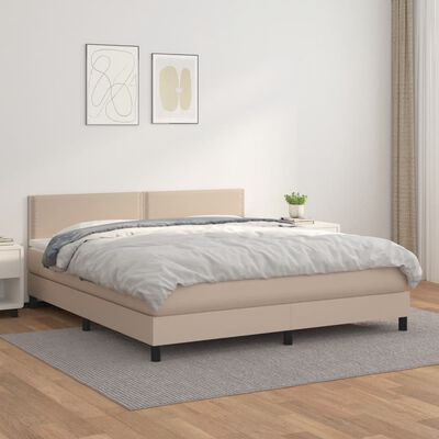 vidaXL Cama box spring con colchón cuero sintético capuchino 160x200cm