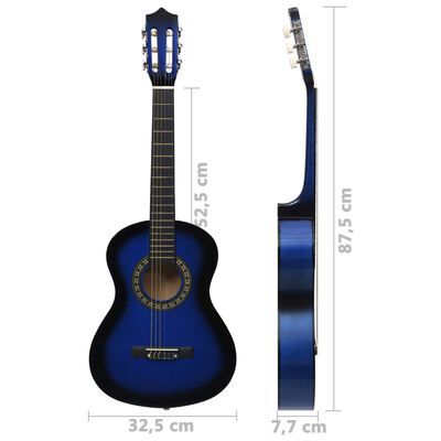 vidaXL Set de guitarra clásica para principiantes 8 pzas azul 1/2 34"