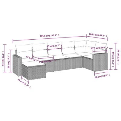 vidaXL Set de sofás de jardín 7 piezas con cojines ratán PE gris