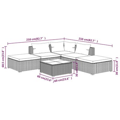 vidaXL Set de muebles de jardín 6 pzas y cojines ratán sintético gris