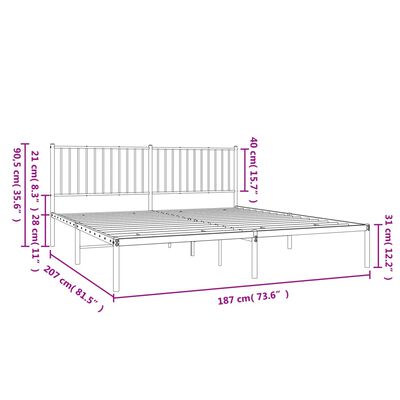 vidaXL Estructura de cama con cabecero metal negro 180x200 cm