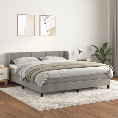 vidaXL Cama box spring con colchón terciopelo gris claro 180x200 cm