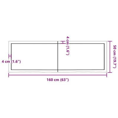 vidaXL Encimera de baño madera maciza sin tratar 160x50x(2-4) cm