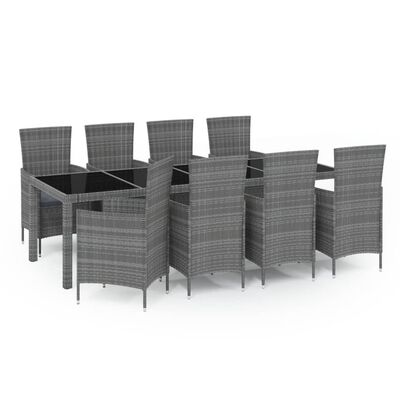 vidaXL Set de comedor de jardín 9 pzas y cojines ratán sintético gris