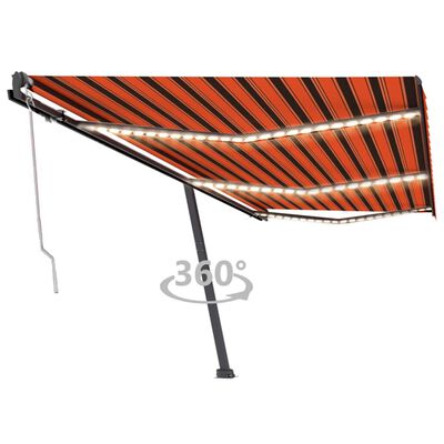 vidaXL Toldo automático LED sensor de viento naranja marrón 600x300 cm