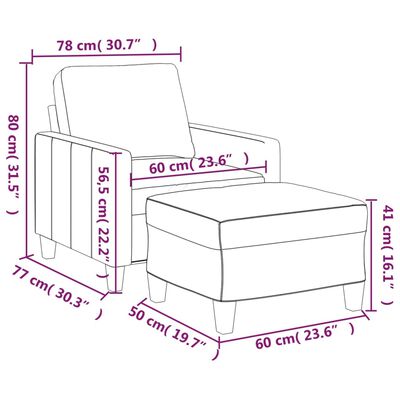 vidaXL Sillón con taburete cuero sintético color capuchino 60 cm