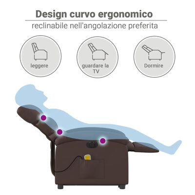 vidaXL Sillón de masaje elevable eléctrico cuero sintético marrón