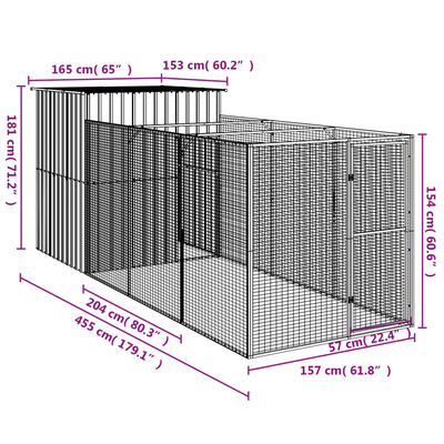 vidaXL Caseta perros corral acero galvanizado gris claro 165x455x181cm