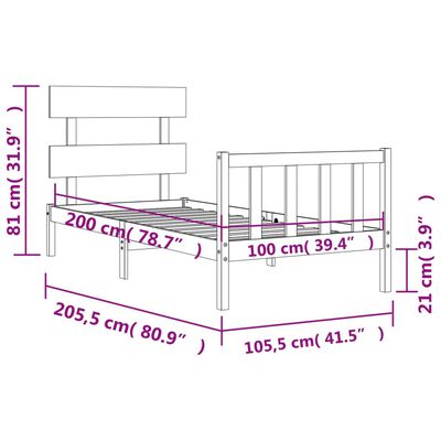 vidaXL Estructura de cama con cabecero madera maciza 100x200 cm