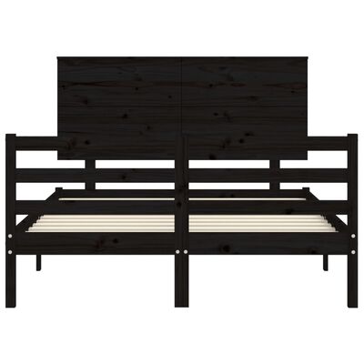 vidaXL Estructura de cama con cabecero madera maciza negro 120x200 cm