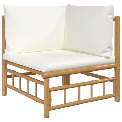 vidaXL Set de muebles de jardín 4 piezas bambú y cojines blanco crema