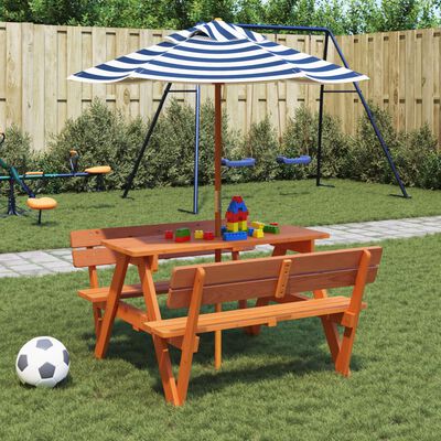 vidaXL Mesa de picnic para 4 niños agujero para sombrilla madera abeto