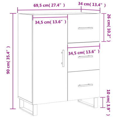 vidaXL Aparador de madera contrachapada blanco brillante 69,5x34x90 cm