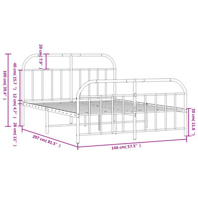 vidaXL Estructura de cama cabecero y estribo metal negro 140x200 cm