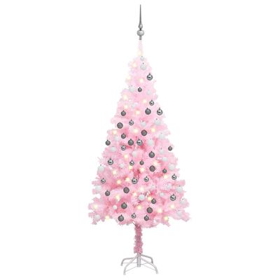 vidaXL Árbol de Navidad preiluminado con luces y bolas rosa 120 cm