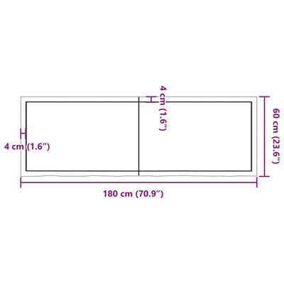 vidaXL Tablero mesa madera roble tratada marrón oscuro 180x60x(2-6) cm