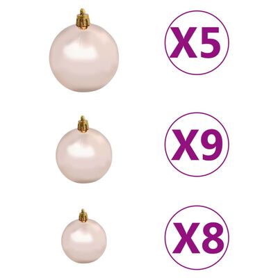 vidaXL Medio árbol de Navidad con luces y bolas verde 210 cm