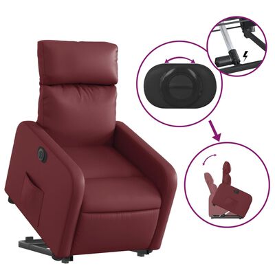 vidaXL Sillón elevable eléctrico cuero artificial rojo tinto