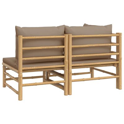 vidaXL Set de muebles de jardín 2 piezas bambú y cojines gris taupe