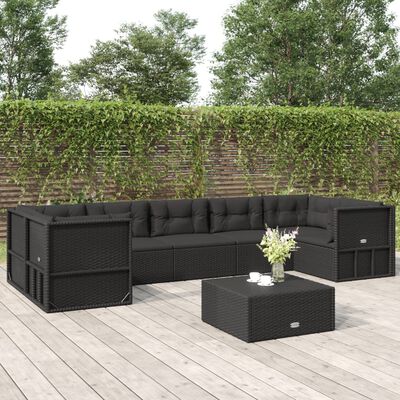 vidaXL Set de muebles de jardín y cojines 7 pzas ratán sintético negro