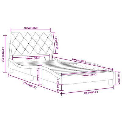 vidaXL Estructura de cama con luces LED terciopelo azul 100x200 cm