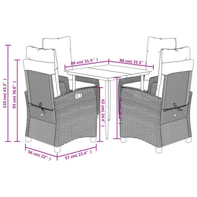 vidaXL Set comedor de jardín 5 piezas y cojines ratán sintético marrón