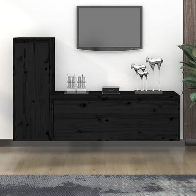 vidaXL Muebles para TV 2 piezas madera maciza de pino negro