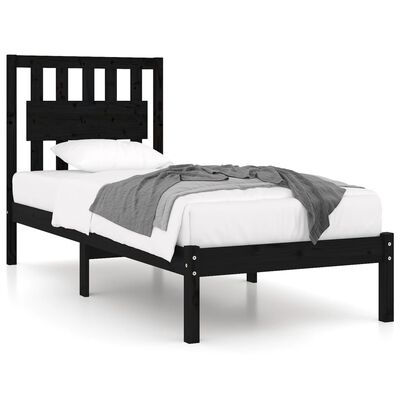 vidaXL Estructura de cama madera maciza pino individual negro 90x190cm