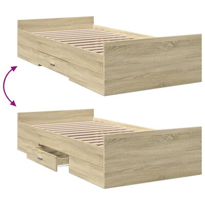 vidaXL Cama con cajones madera ingeniería roble Sonoma 90x190 cm