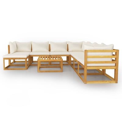 vidaXL Muebles de jardín 9 pzas cojines crema madera maciza de acacia