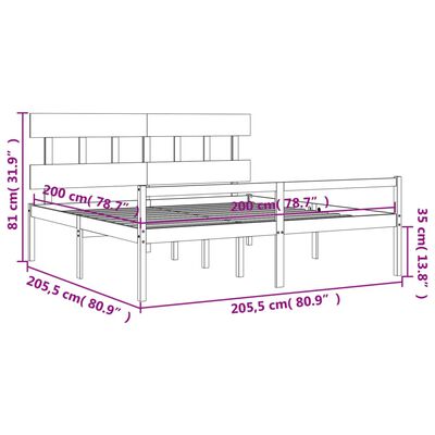 vidaXL Cama personas mayores cabecero madera maciza negro 200x200 cm