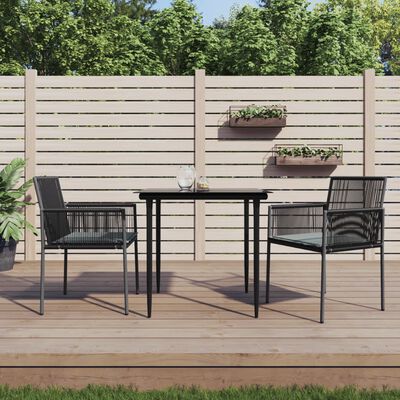 vidaXL Set comedor jardín 3 pzas y cojines acero ratán sintético negro