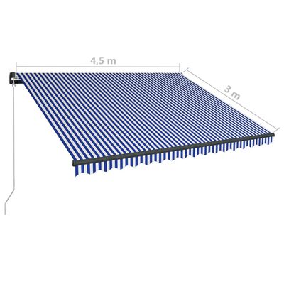 vidaXL Toldo manual retráctil con LED azul y blanco 450x300 cm