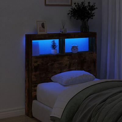 vidaXL Cabecero de cama con luz LED roble ahumado 100x17x102 cm