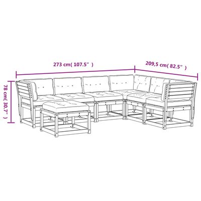 vidaXL Set muebles jardín 7 pzas con cojines madera maciza pino blanco