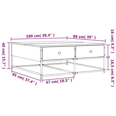 vidaXL Mesa de centro madera de ingeniería roble ahumado 100x99x40 cm