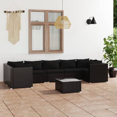 vidaXL Set de muebles de jardín 8 pzas y cojines ratán sintético negro