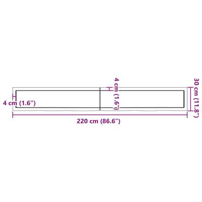 vidaXL Encimera de baño madera tratada marrón oscuro 220x30x(2-6) cm