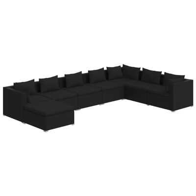 vidaXL Set de muebles de jardín 8 pzas y cojines ratán sintético negro