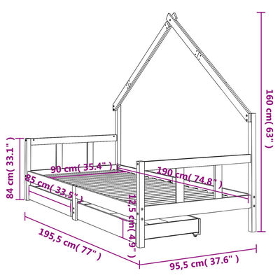 vidaXL Estructura de cama infantil con cajones madera pino 90x190 cm