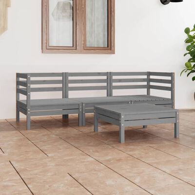 vidaXL Juego de muebles de jardín 4 piezas madera maciza de pino gris